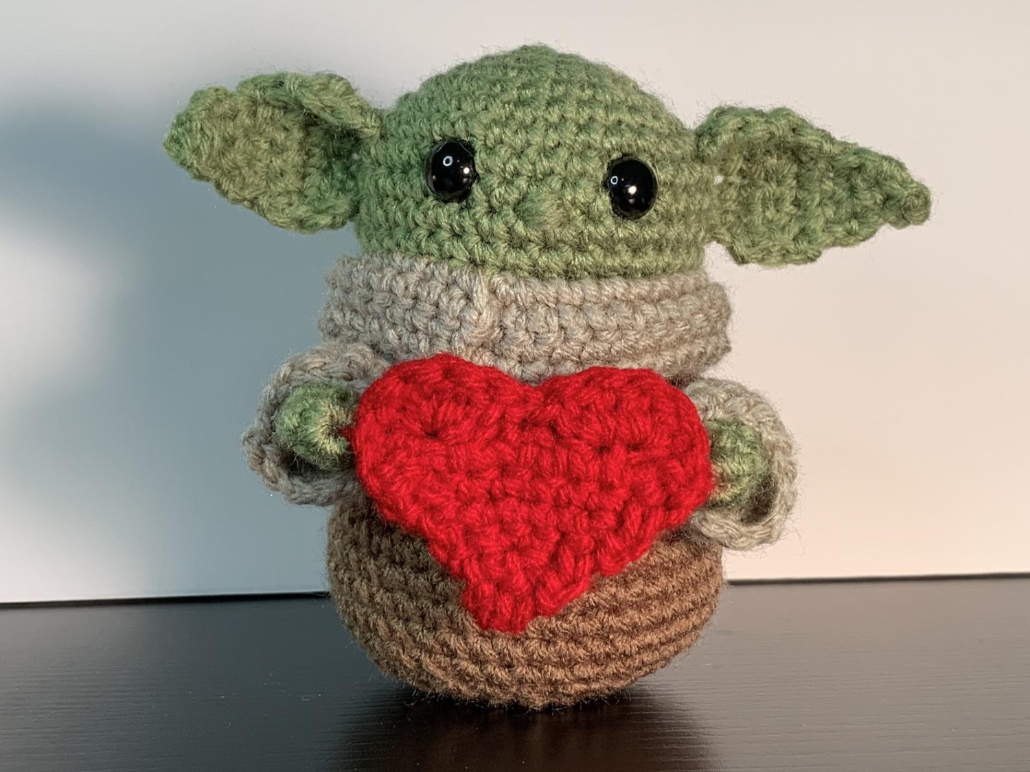 Crocheted Baby Yoda with Heart Choose your color Baby Yoda Toy
